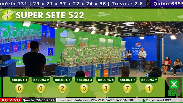 Sorteio da Super Sete 522 - Foto: Reprodução / Caixa